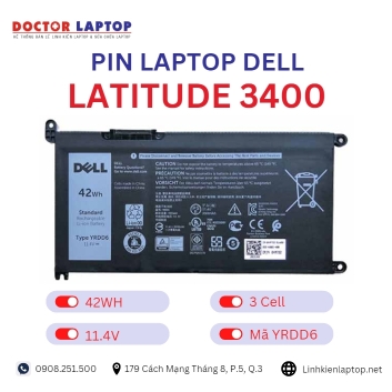 Pin Laptop Dell Latitude 3400 Chính Hãng ( 11.4V, 42Wh )